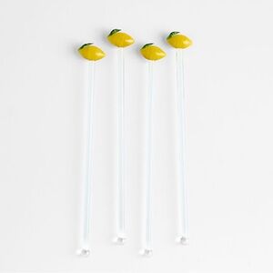 New! Crate&Barrel Amalfi Lemon 🍸🍋🇮🇹 Handblown Glass Stirrer 4-pc